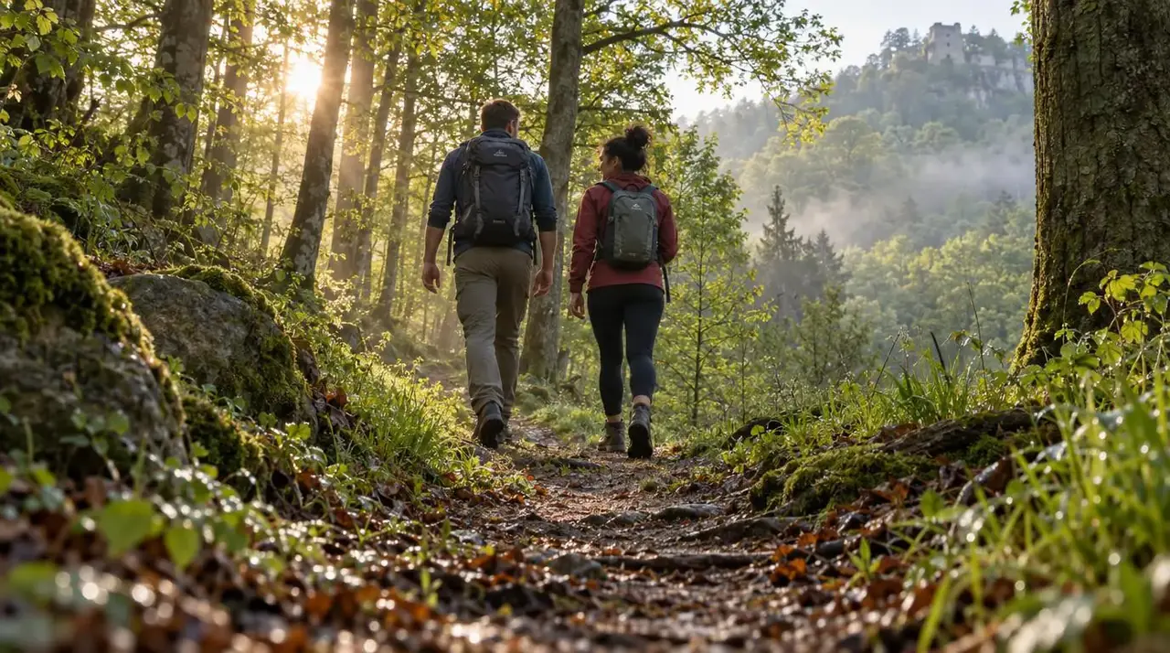 Ondernemers die samen wandelen in de natuur